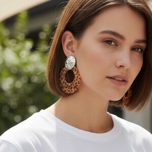 Leopard Print Earrings with Silver Accents